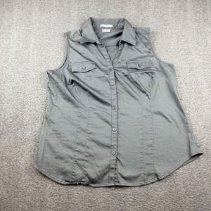 Van‎ Heusen Studio Gray Sleeveless Button Down Blouse Women's XL Stretch